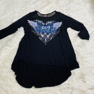Harley Davidson Black Long Sleeve Semi-Sheer Studded Bling Shirt Women's Size XL